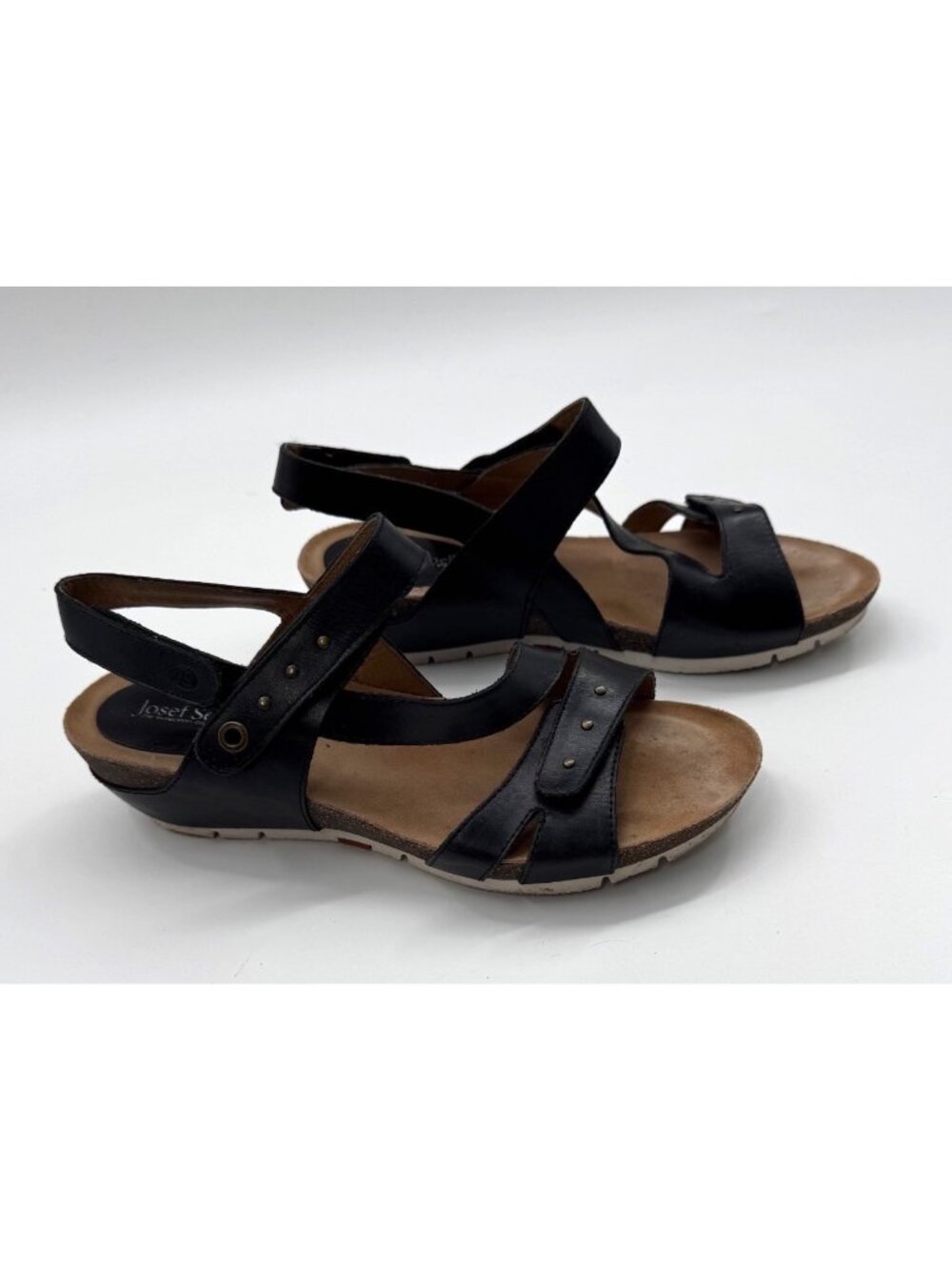 Josef Seibel Black Leather Women’s Sandals Size 38 /7 Comfort Walking  Slingback